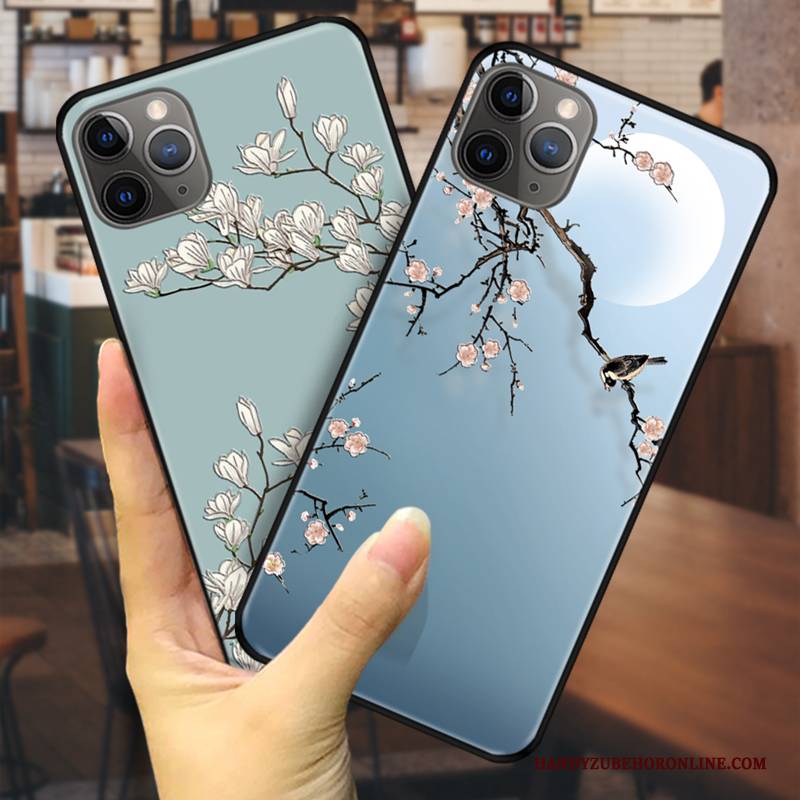 Hülle iPhone 11 Pro Prägung Anti-sturz Chinesische Art, Case iPhone 11 Pro Kreativ Hängende Verzierungen Blumen