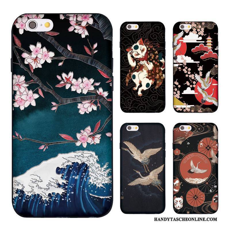 Hülle iPhone 5/5s Taschen Katzen Sakura, Case iPhone 5/5s Silikon Kran Schwarz