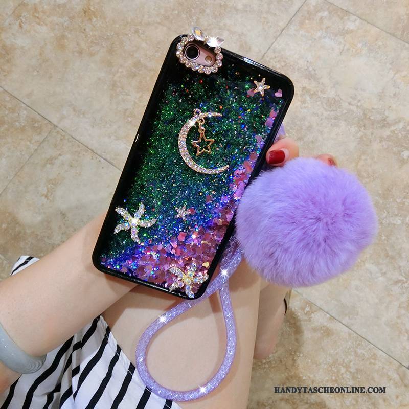 Hülle iPhone 7 Plus Strass Kaninchen Pelzball, Case iPhone 7 Plus Rosa Glänzend