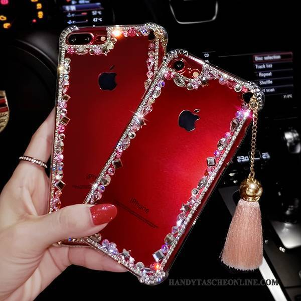 Hülle iPhone 7 Plus Strass Rot Handyhüllen, Case iPhone 7 Plus Luxus Quaste Transparent