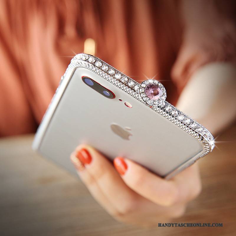Hülle iPhone 7 Plus Strasssteinen Handyhüllen Rot, Case iPhone 7 Plus Strass Grenze Silber