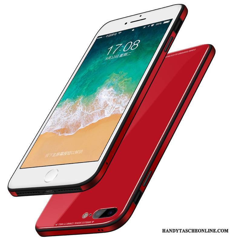 Hülle iPhone 7 Plus Taschen Trend Anti-sturz, Case iPhone 7 Plus Silikon Rot Glas