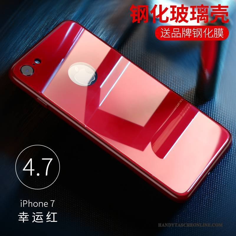 Hülle iPhone 7 Taschen Handyhüllen Gehärtetes Glas, Case iPhone 7 Rot Anti-sturz