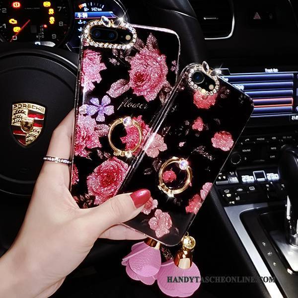 Hülle iPhone 8 Blumen Ring Hängende Verzierungen, Case iPhone 8 Silikon Rosa Trendmarke