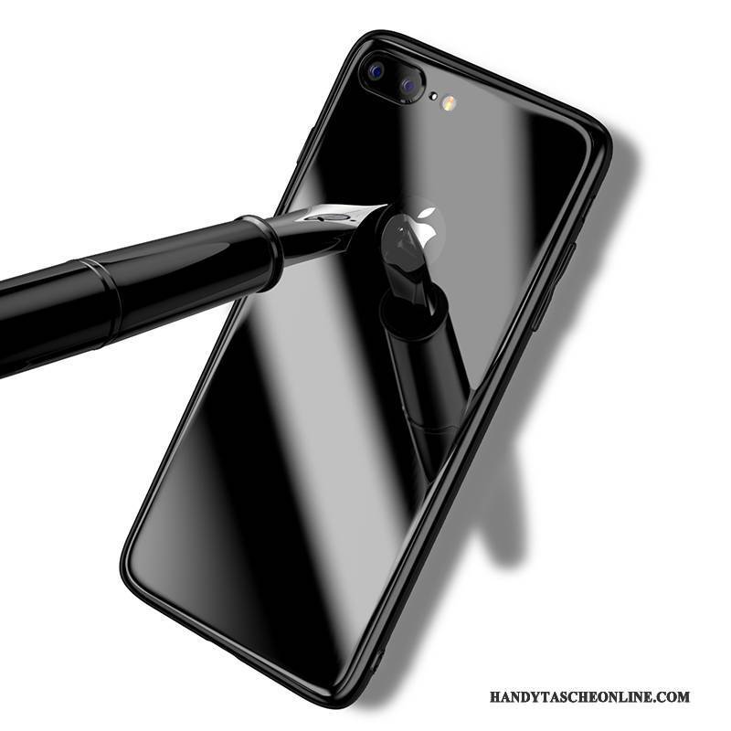 Hülle iPhone 8 Plus Taschen Schwarz Anti-sturz, Case iPhone 8 Plus Gehärtetes Glas Handyhüllen