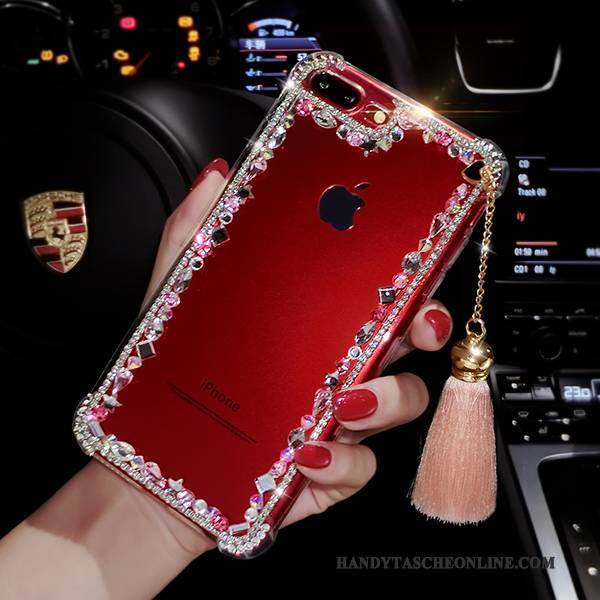 Hülle iPhone 8 Taschen Transparent Quaste, Case iPhone 8 Strass Rot Handyhüllen