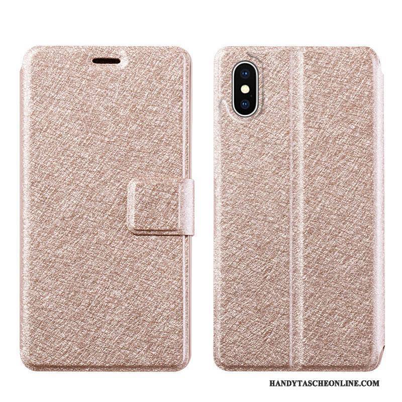 Hülle iPhone X Folio Anti-sturz Rosegold, Case iPhone X Lederhülle Membran Handyhüllen