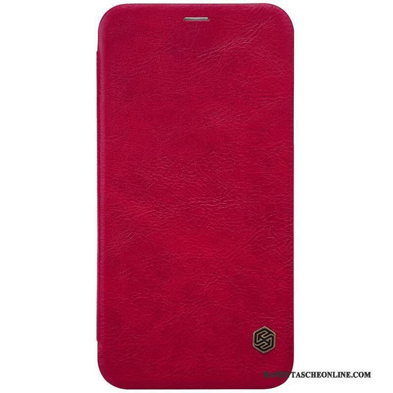Hülle iPhone X Folio Handyhüllen Anti-sturz, Case iPhone X Lederhülle Gold Rot