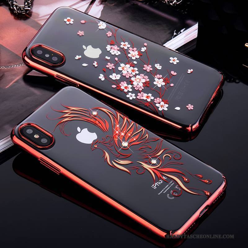 Hülle iPhone X Kreativ Neu Rot, Case iPhone X Strass Handyhüllen Gold