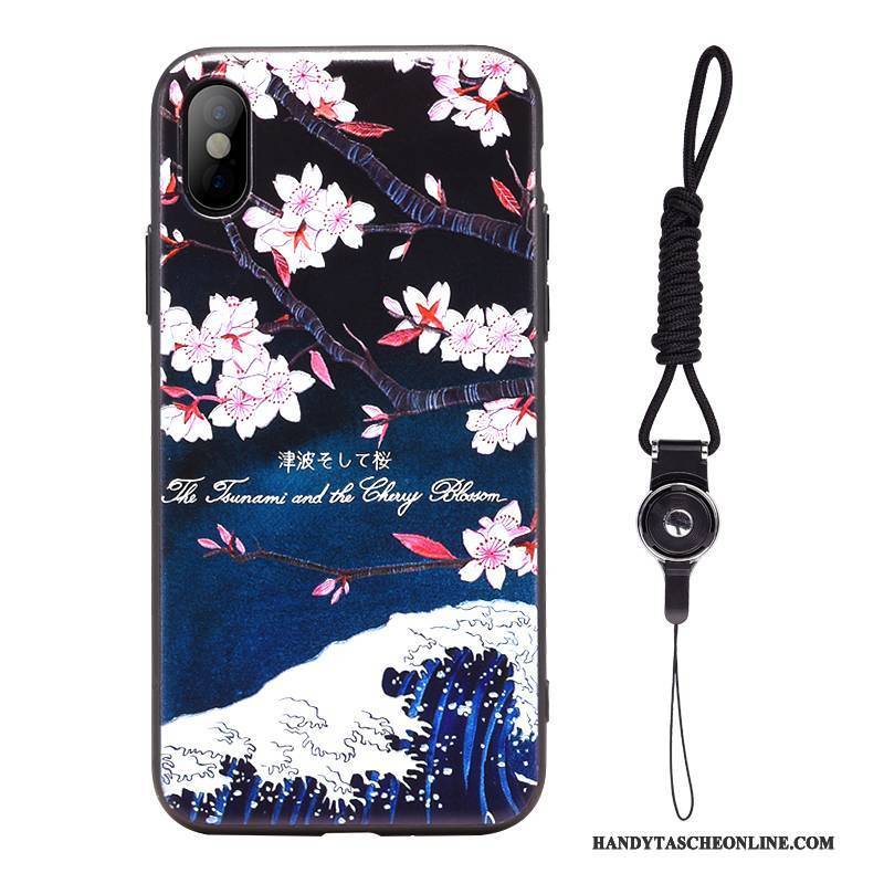 Hülle iPhone X Retro Kran Sakura, Case iPhone X Prägung Handyhüllen Japanisch