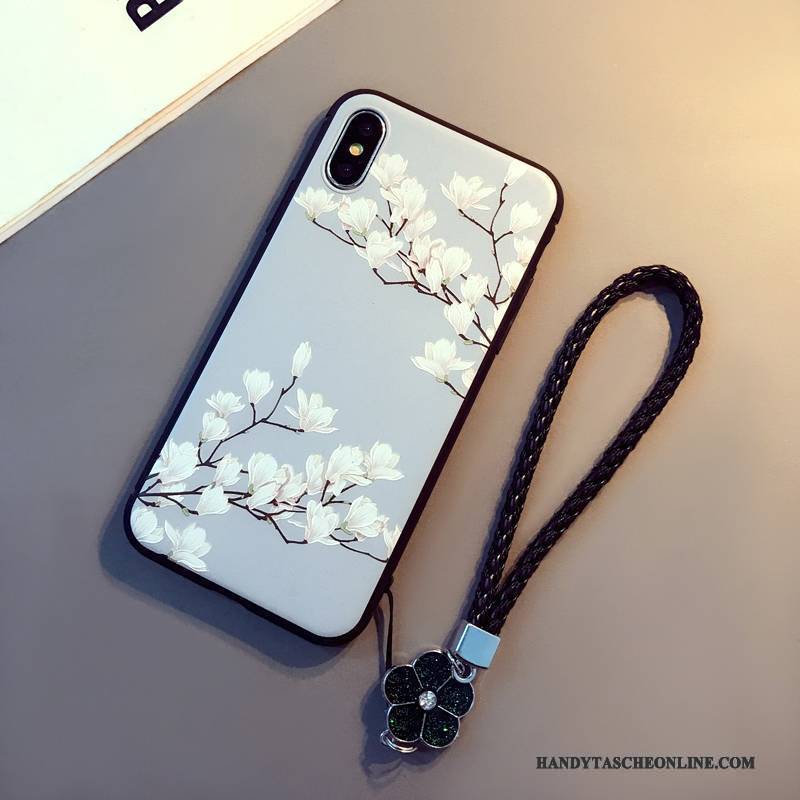 Hülle iPhone X Taschen Anti-sturz Hellblau, Case iPhone X Weiche Hängende Verzierungen Kunst
