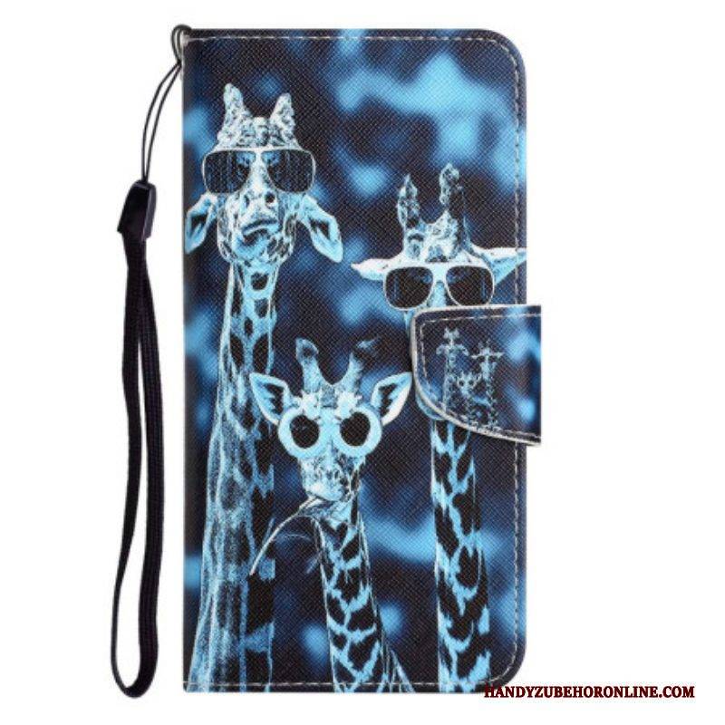 Lederhüllen Für Samsung Galaxy A53 5G Mit Kordel Inkognito-giraffen Im Schlüsselband