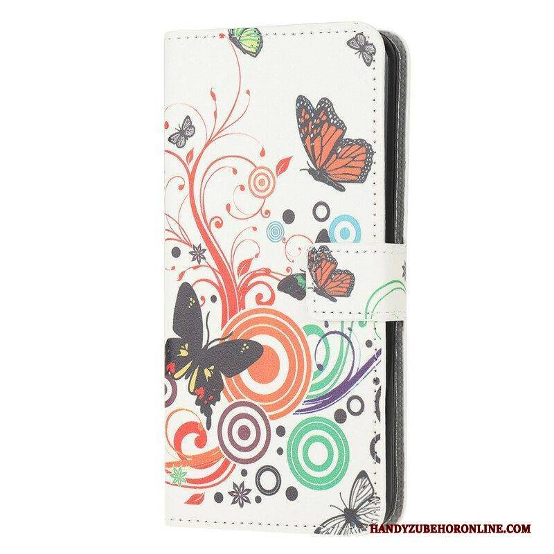 Lederhüllen Für Samsung Galaxy M12 / A12 Schmetterlinge Und Blumen