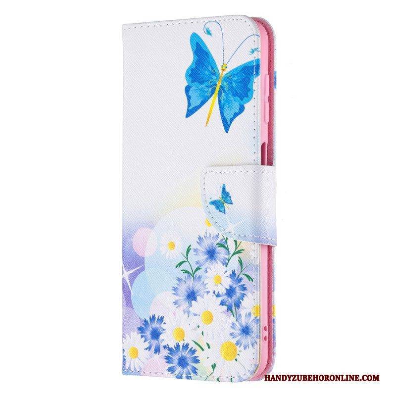 Lederhüllen Für Samsung Galaxy M32 Bemalte Schmetterlinge Und Blumen
