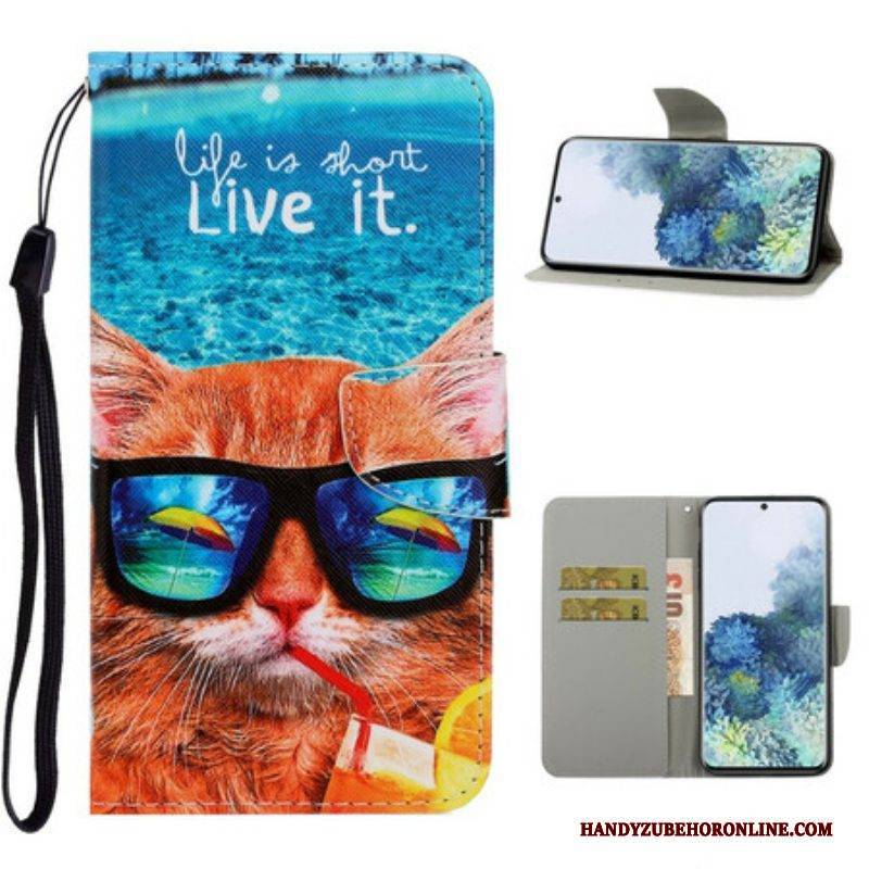 Lederhüllen Für Samsung Galaxy S21 5G Mit Kordel Cat Live It Strappy