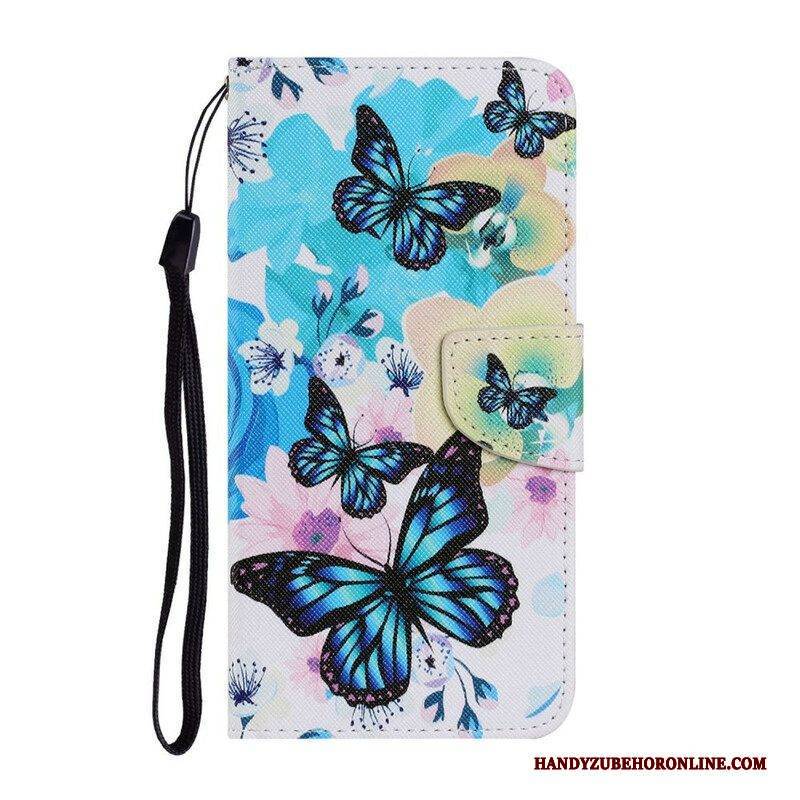 Lederhüllen Für Samsung Galaxy S21 FE Schmetterlinge Und Sommerblumen