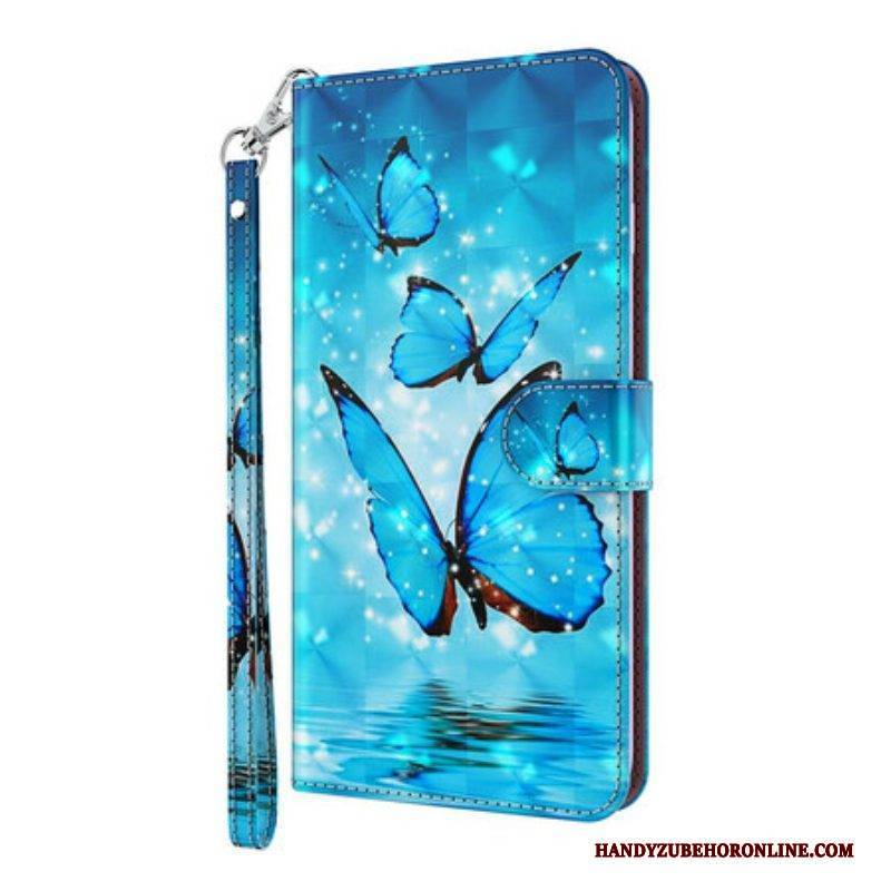 Lederhüllen Für Samsung Galaxy S21 Plus 5G Fliegende Blaue Schmetterlinge