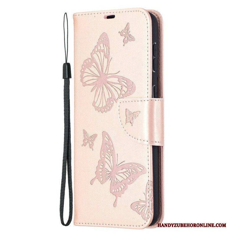Lederhüllen Für Samsung Galaxy S21 Plus 5G Flip Case Schmetterlinge Und Schräge Klappe