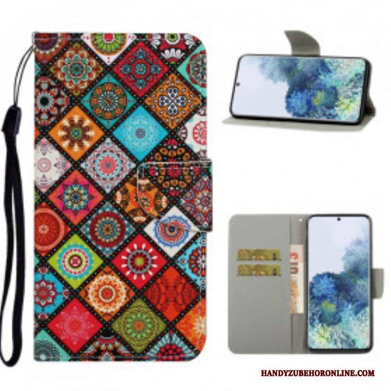 Lederhüllen Für Samsung Galaxy S21 Ultra 5G Patchwork-mandalas Mit Schlüsselband