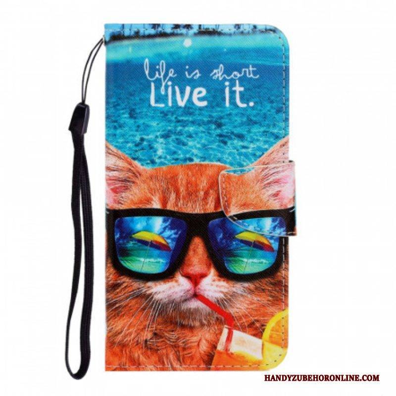 Lederhüllen Für Samsung Galaxy S22 Ultra 5G Mit Kordel Cat Live It Strappy