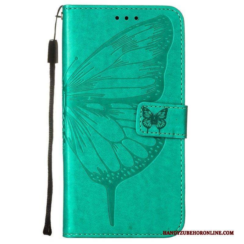 Lederhüllen Für Samsung Galaxy S23 5G Schmetterlingsdesign Mit Umhängeband