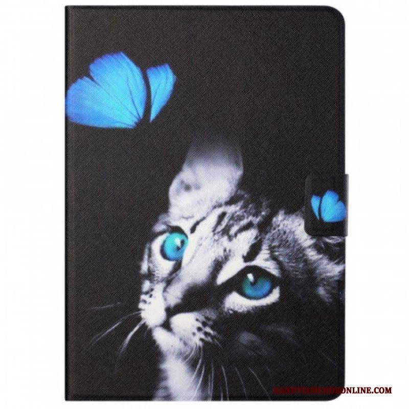 Lederhüllen Für Samsung Galaxy Tab A8 (2021) Blaue Katze Und Schmetterling