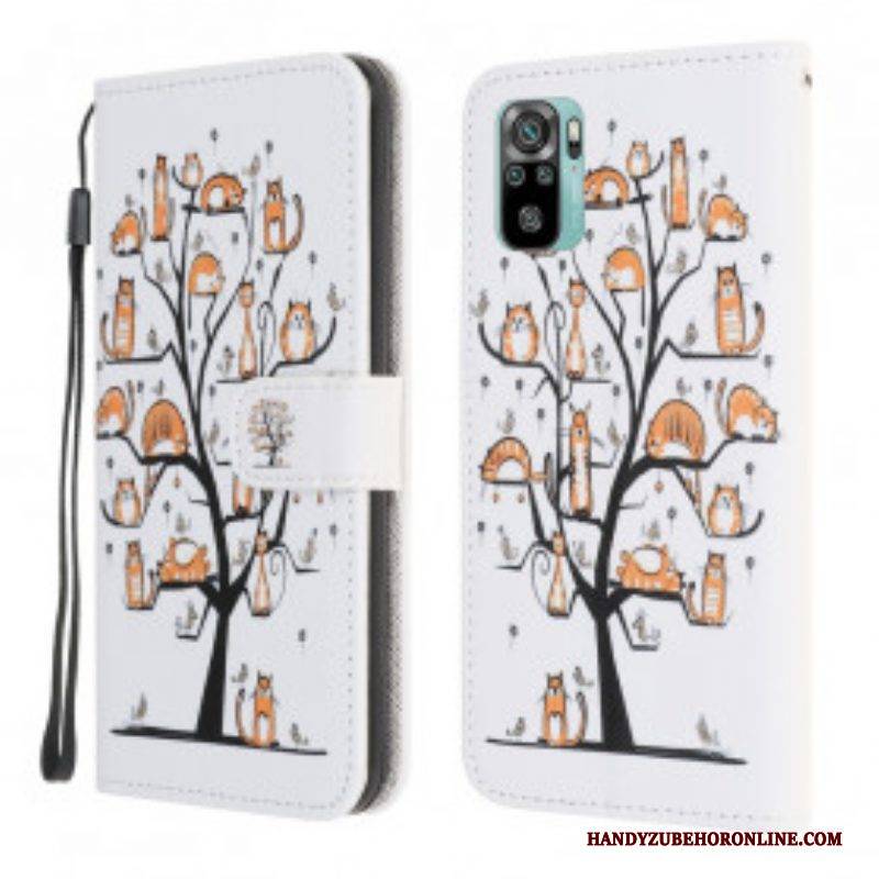 Lederhüllen Für Xiaomi Redmi Note 10 / 10S Mit Kordel Funky Cats Mit Riemen