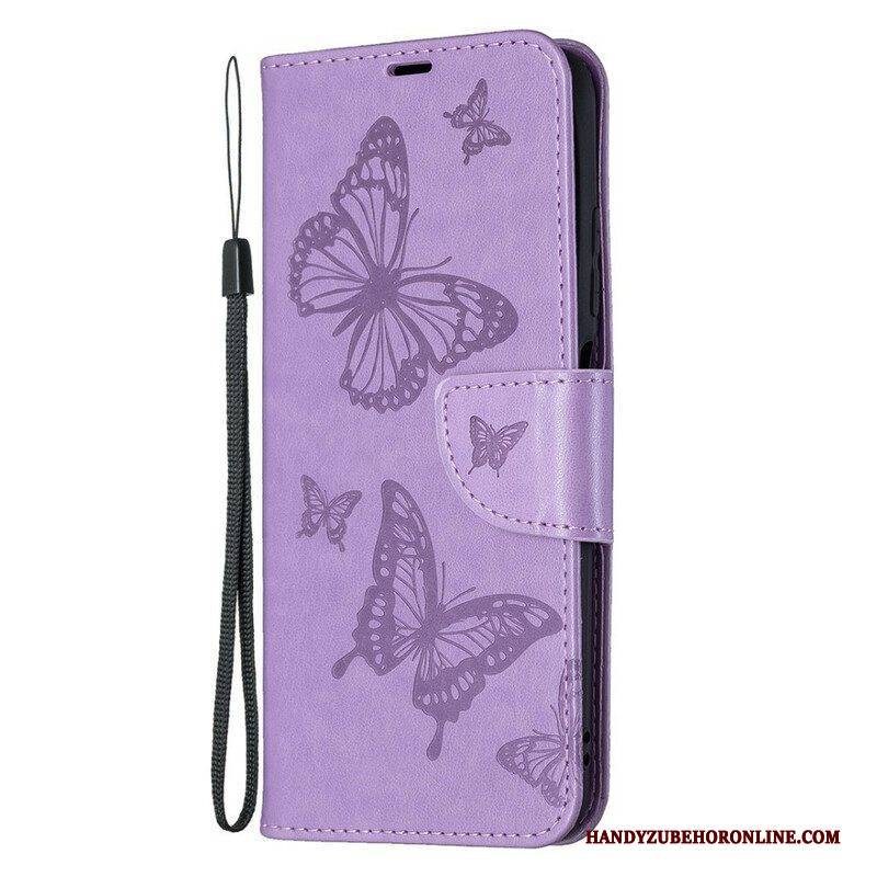 Lederhüllen Für Xiaomi Redmi Note 10 5G Mit Kordel Riemchen Mit Schmetterlingen-print