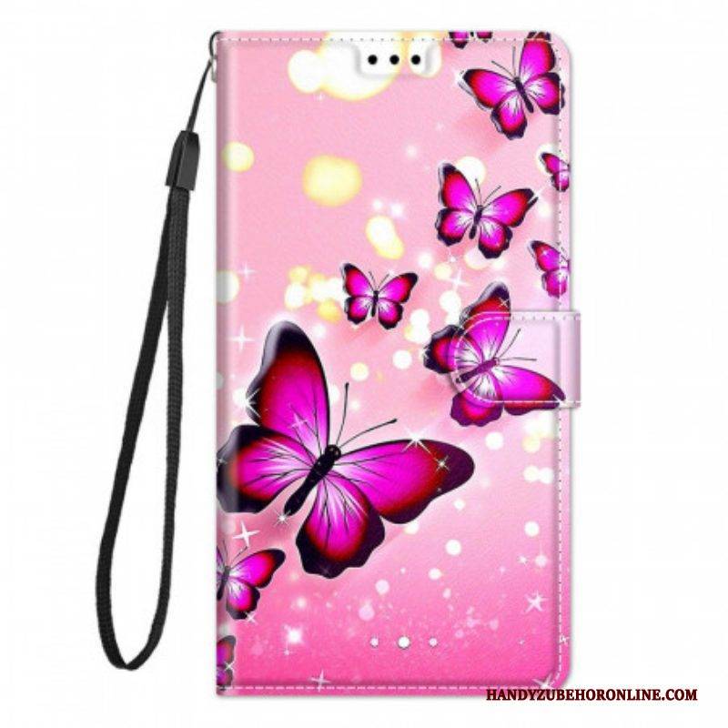 Lederhüllen Für Xiaomi Redmi Note 10 Pro Schmetterlinge Und Schlüsselband