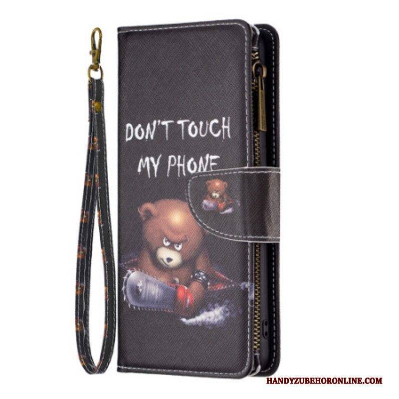 Lederhüllen Für iPhone 14 Pro Max Reißverschlusstasche Dangerous Bear