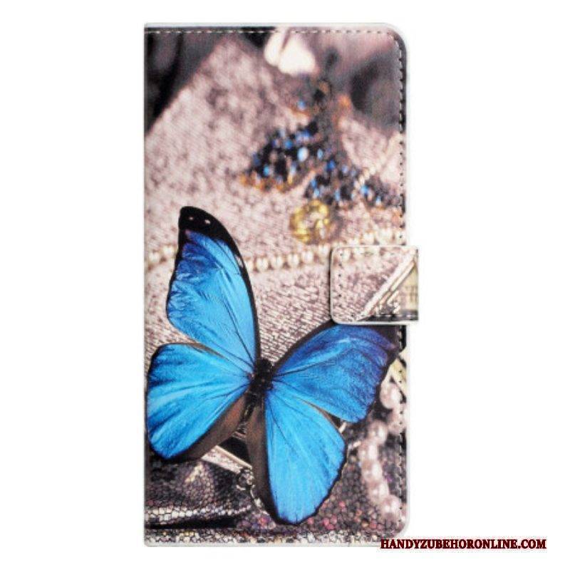Lederhüllen Für iPhone 15 Plus Blauer Schmetterling