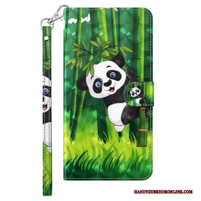 Lederhüllen Für iPhone 15 Plus Mit Kordel 3d-bambus-panda Mit Riemen