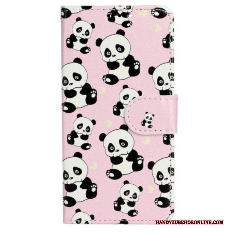 Lederhüllen Für iPhone 15 Plus Mit Kordel Kleine Pandas Mit Riemen