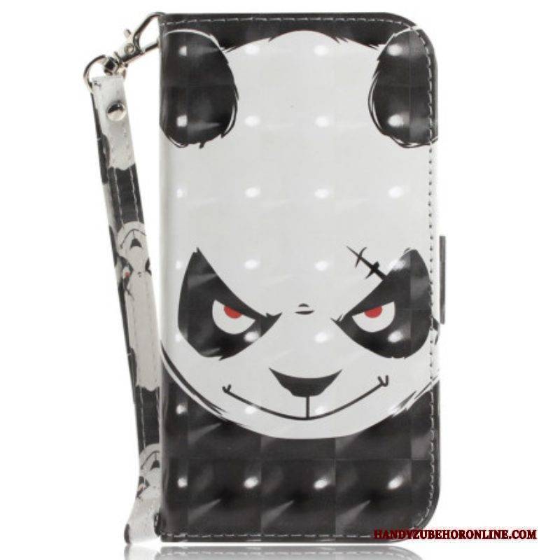 Lederhüllen Für iPhone 15 Plus Mit Kordel Wütender Panda Mit Riemen